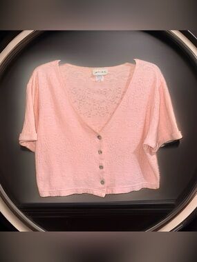 Alias Blush Pink V-Neck Button-Front Crop Top-GC